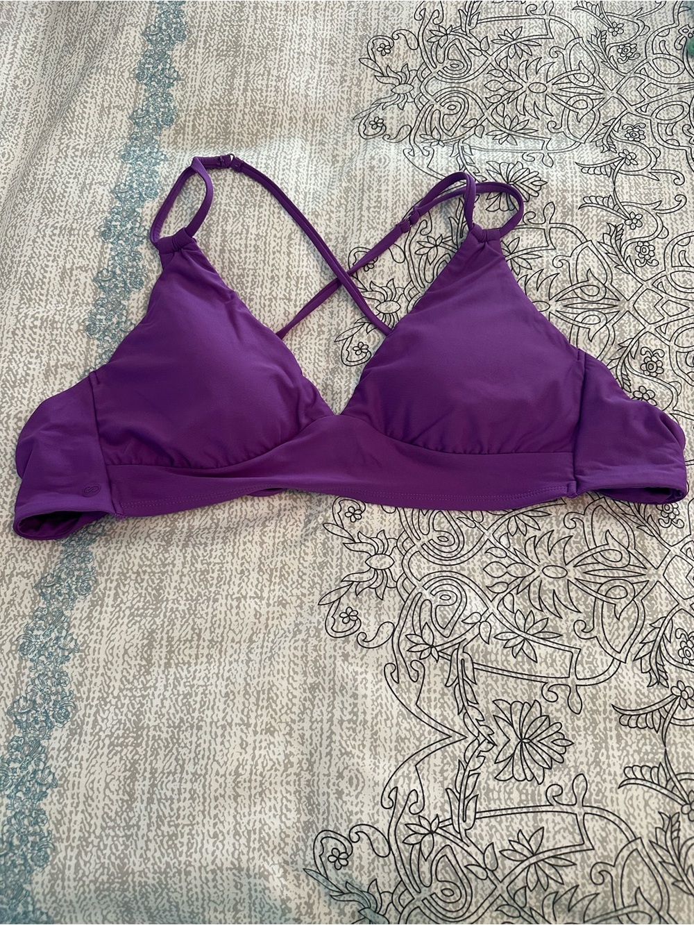 Purple Wireless Triangle Bikini Top with Cross-Back Straps - Picture 1 of 3